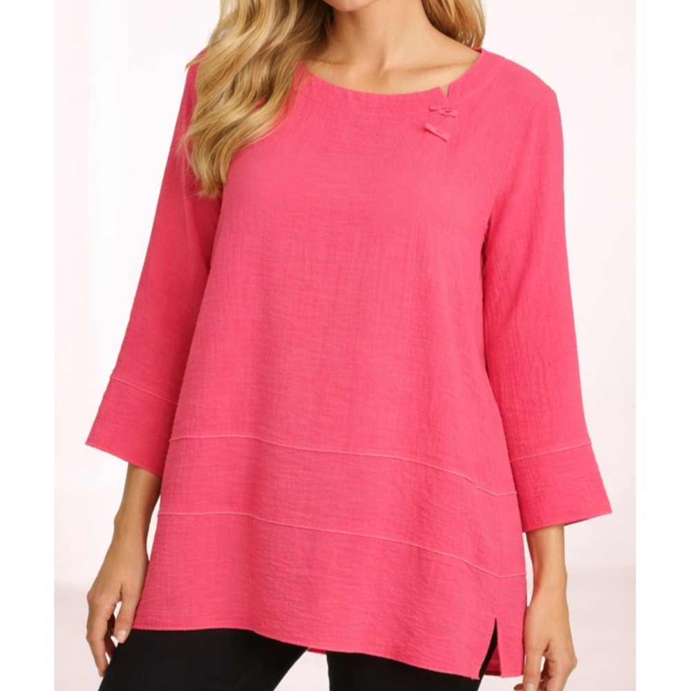 Ali Miles‎ Coral Pink Textured Tunic Blouse Relaxed Minimalist Office Luxe SZ 0X